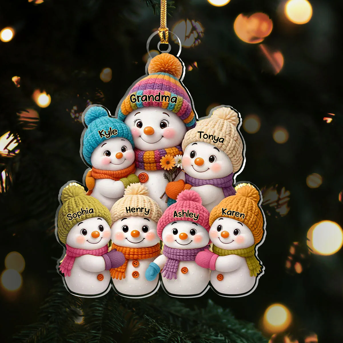 Snowman Grandma and Grandkids - Personalized 1-Layer Acrylic Ornament