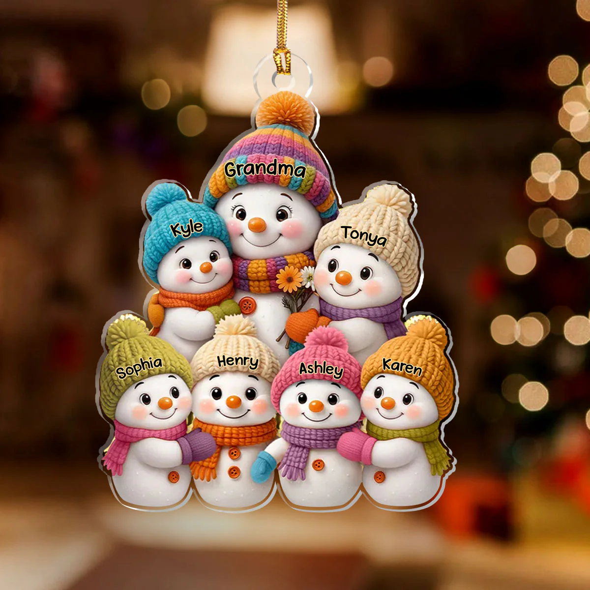 Snowman Grandma and Grandkids - Personalized 1-Layer Acrylic Ornament - Image 2