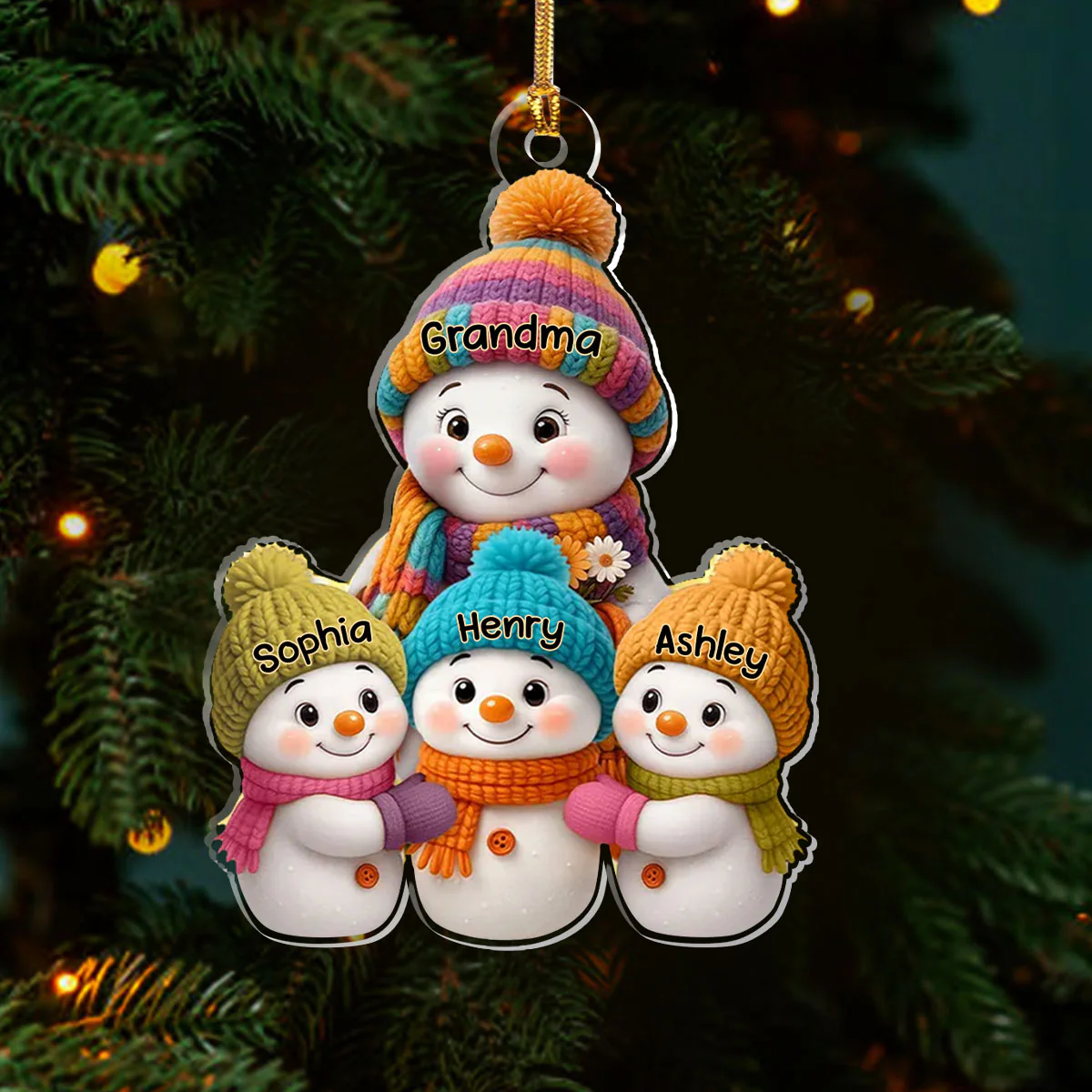 Snowman Grandma and Grandkids - Personalized 1-Layer Acrylic Ornament - Image 3