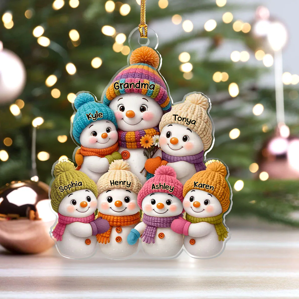 Snowman Grandma and Grandkids - Personalized 1-Layer Acrylic Ornament - Image 4