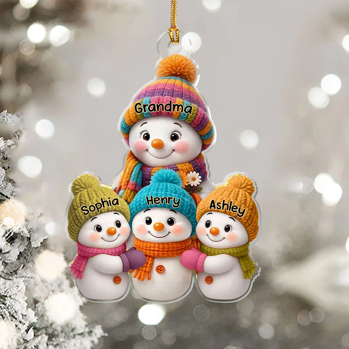 Snowman Grandma and Grandkids - Personalized 1-Layer Acrylic Ornament - Image 5