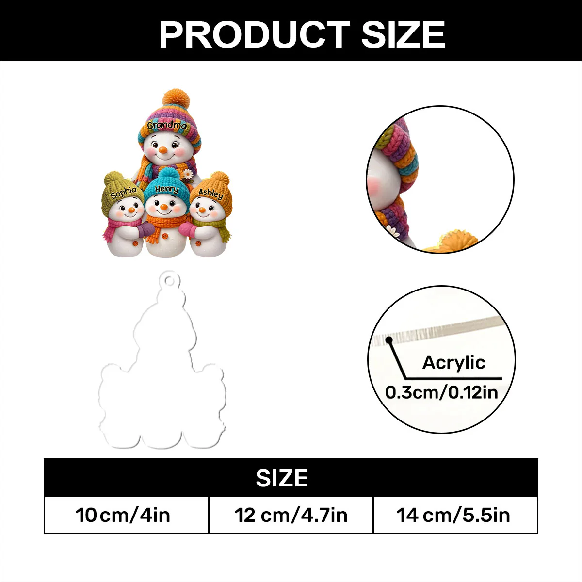 Snowman Grandma and Grandkids - Personalized 1-Layer Acrylic Ornament - Image 7