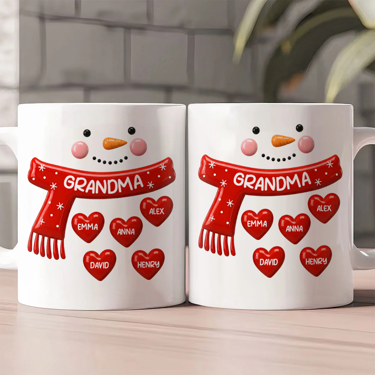 Snowman Grandma Grandpa - Personalized Ceramic Coffee Mug - Image 2
