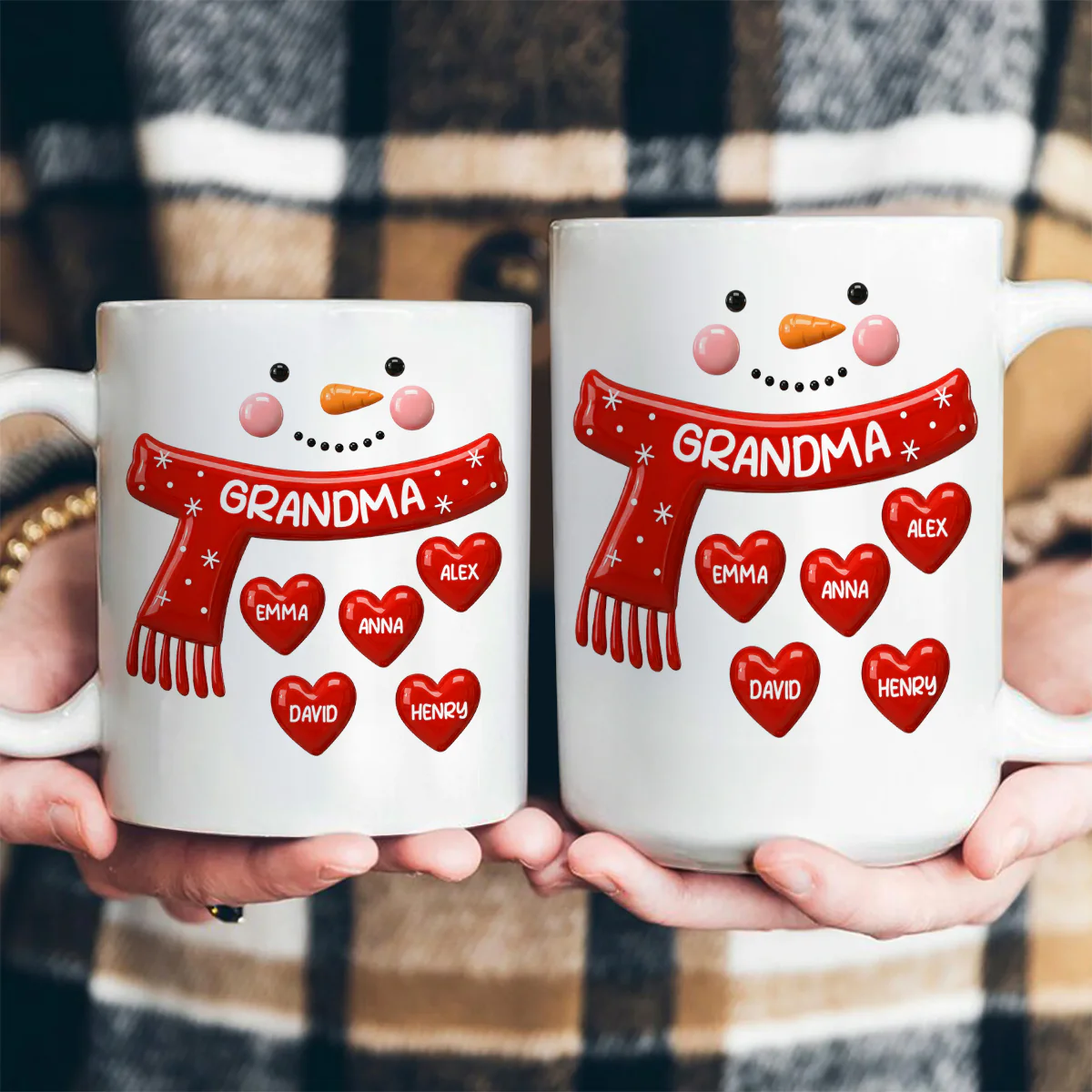 Snowman Grandma Grandpa - Personalized Ceramic Coffee Mug - Image 4