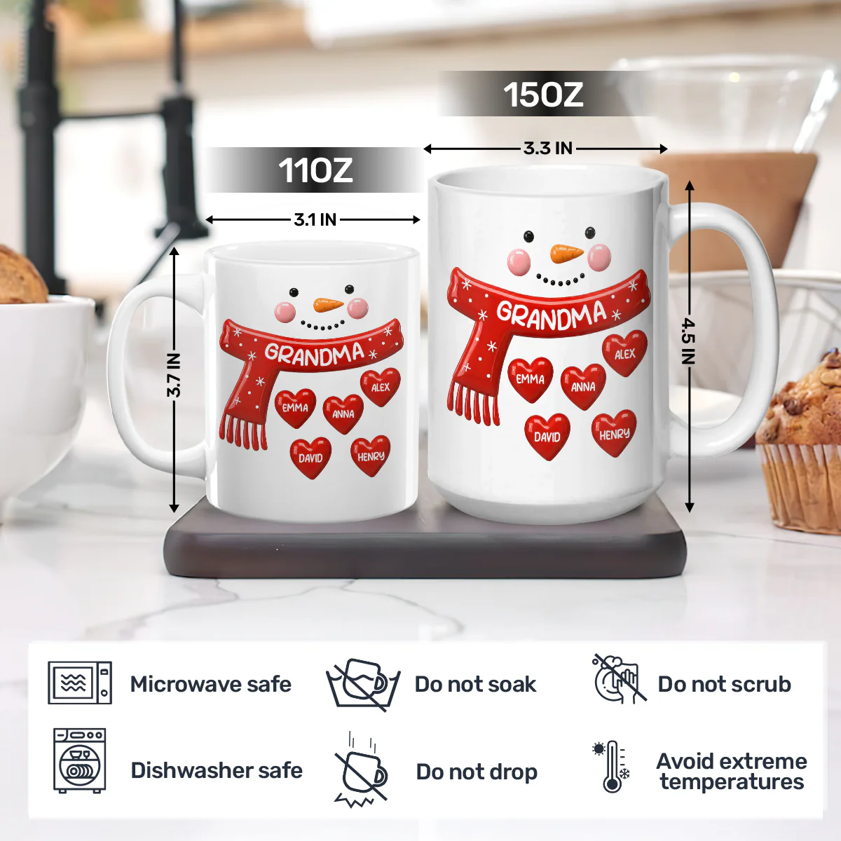 Snowman Grandma Grandpa - Personalized Ceramic Coffee Mug - Image 5