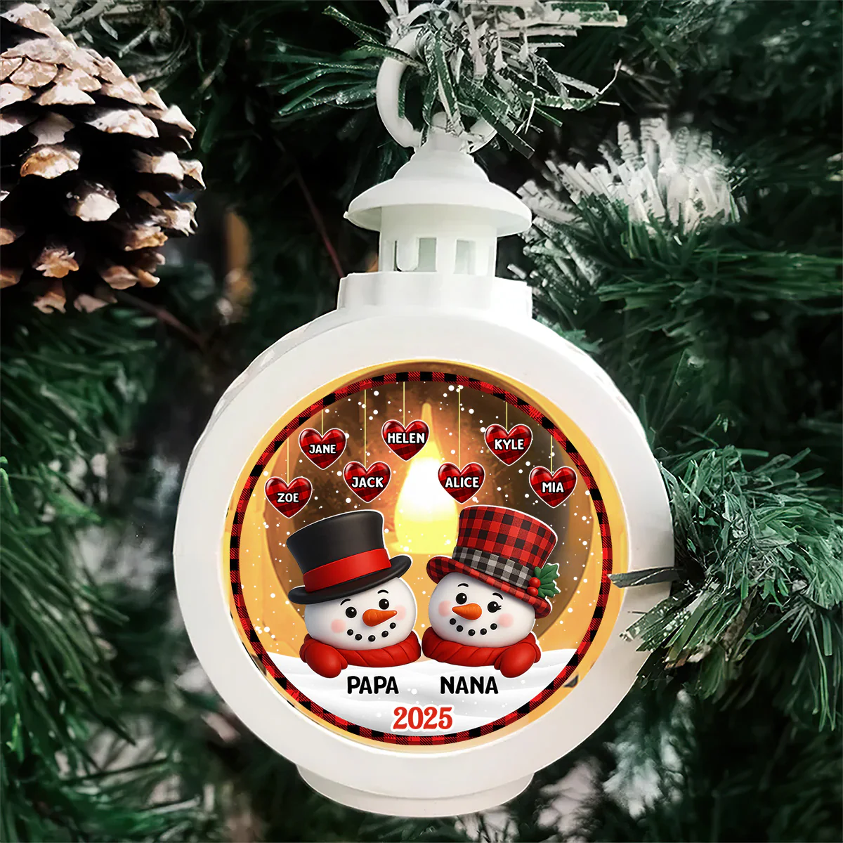 Snowman Grandparents - Personalized Lantern Night Light - Image 2