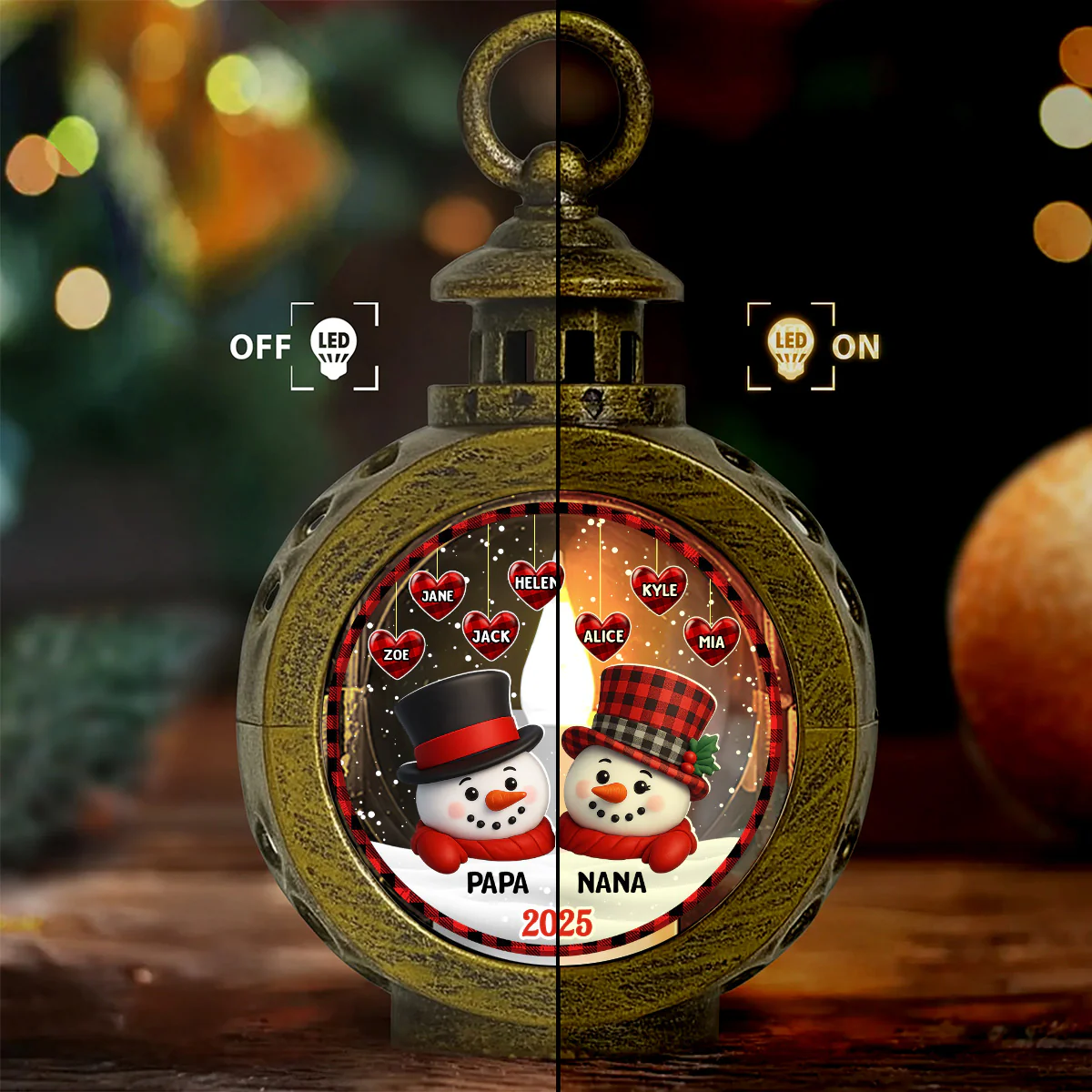 Snowman Grandparents - Personalized Lantern Night Light - Image 3