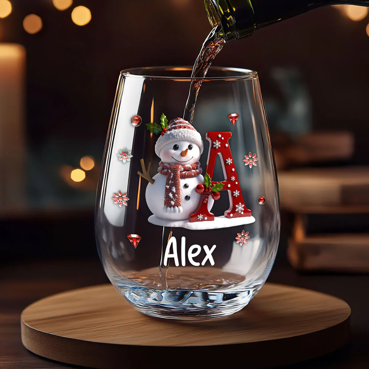 Snowman Merry Christmas For Family And Friends - Personalized Stemless Wine Glass - Image 2