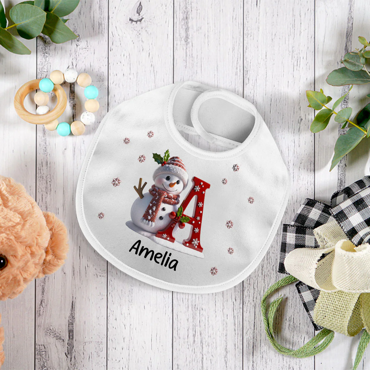 Snowman Merry Christmas - Personalized Baby Bib - Image 2