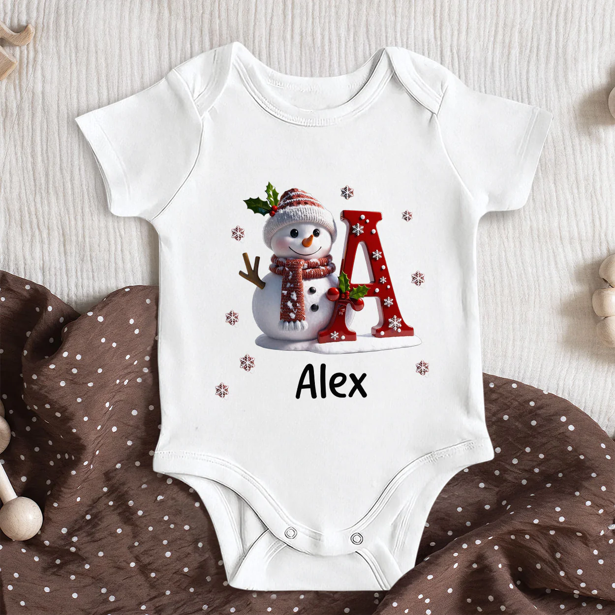 Snowman Merry Christmas - Personalized Baby Onesie - Image 5