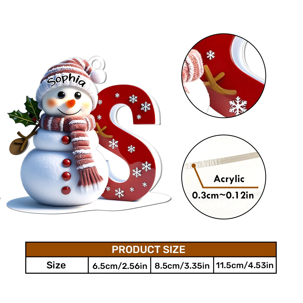Snowman Merry Christmas - Personalized Car Acrylic Hanging Ornament - Image 5