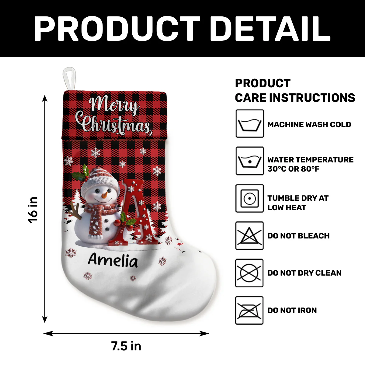 Snowman Merry Christmas  - Personalized Christmas Stocking - Image 5