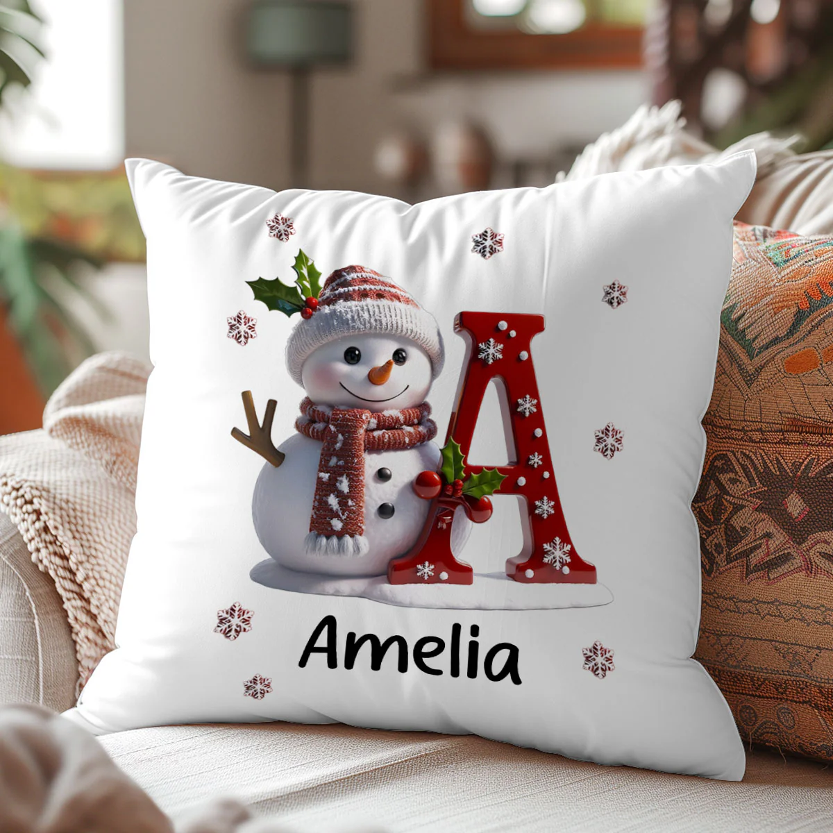 Snowman Merry Christmas - Personalized Crystal Velvet Pillow