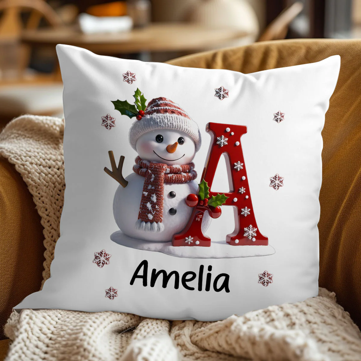 Snowman Merry Christmas - Personalized Crystal Velvet Pillow - Image 3