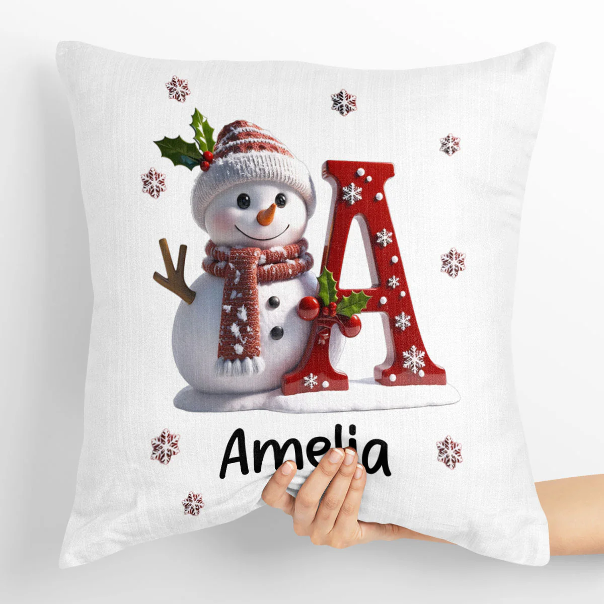 Snowman Merry Christmas - Personalized Crystal Velvet Pillow - Image 4