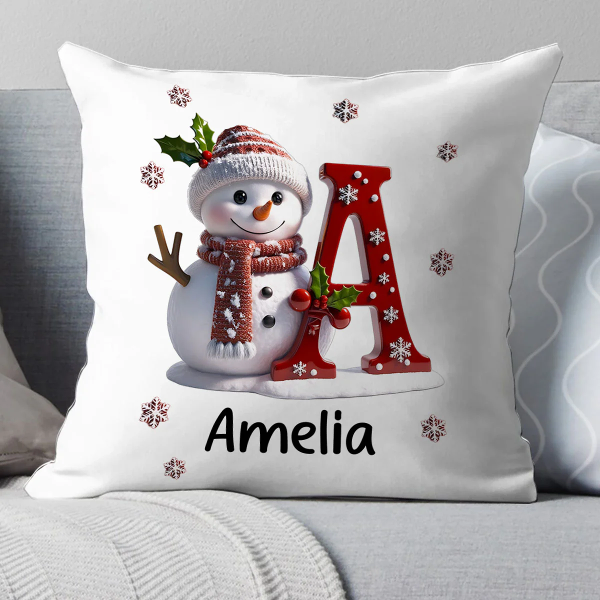 Snowman Merry Christmas - Personalized Crystal Velvet Pillow - Image 5