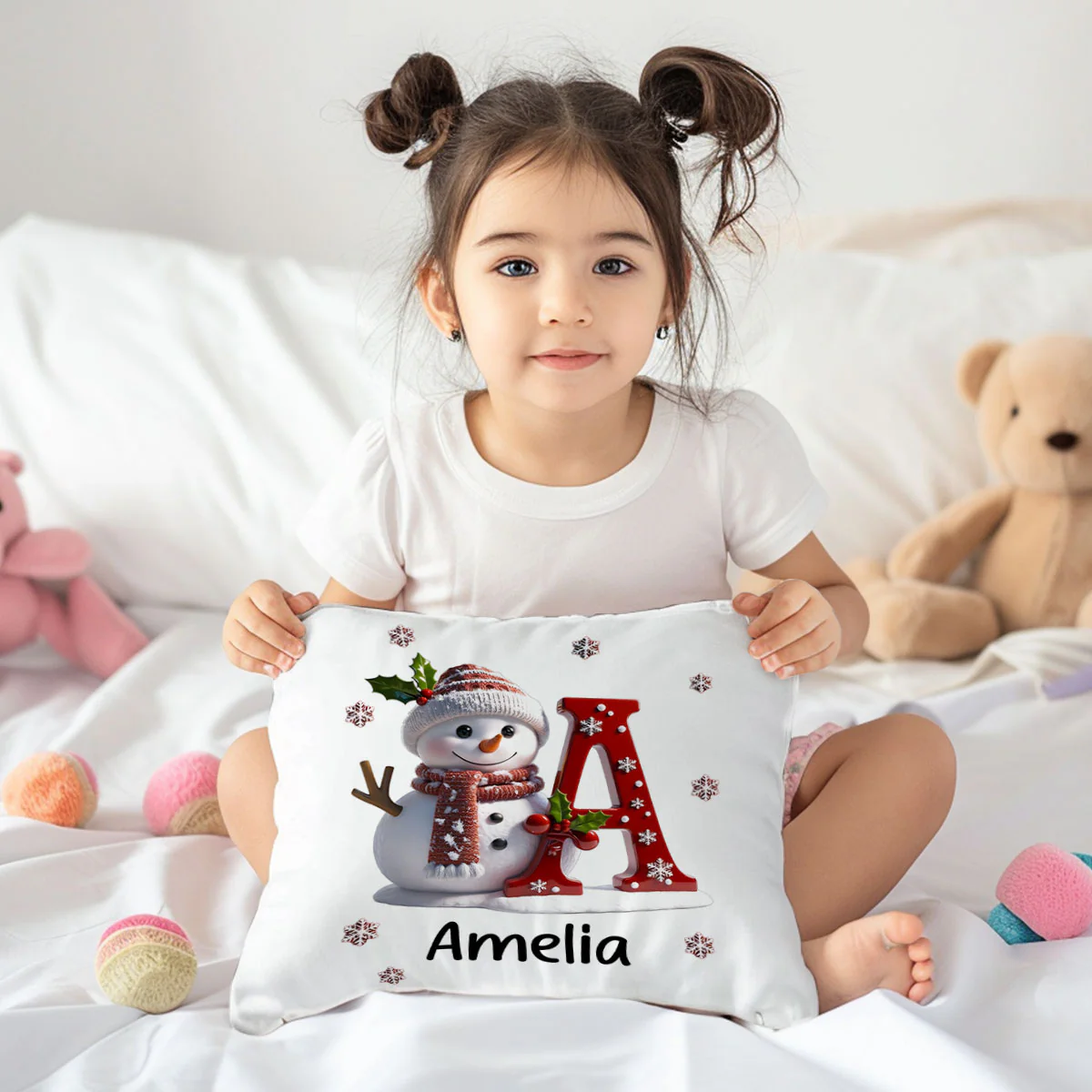 Snowman Merry Christmas - Personalized Crystal Velvet Pillow - Image 6