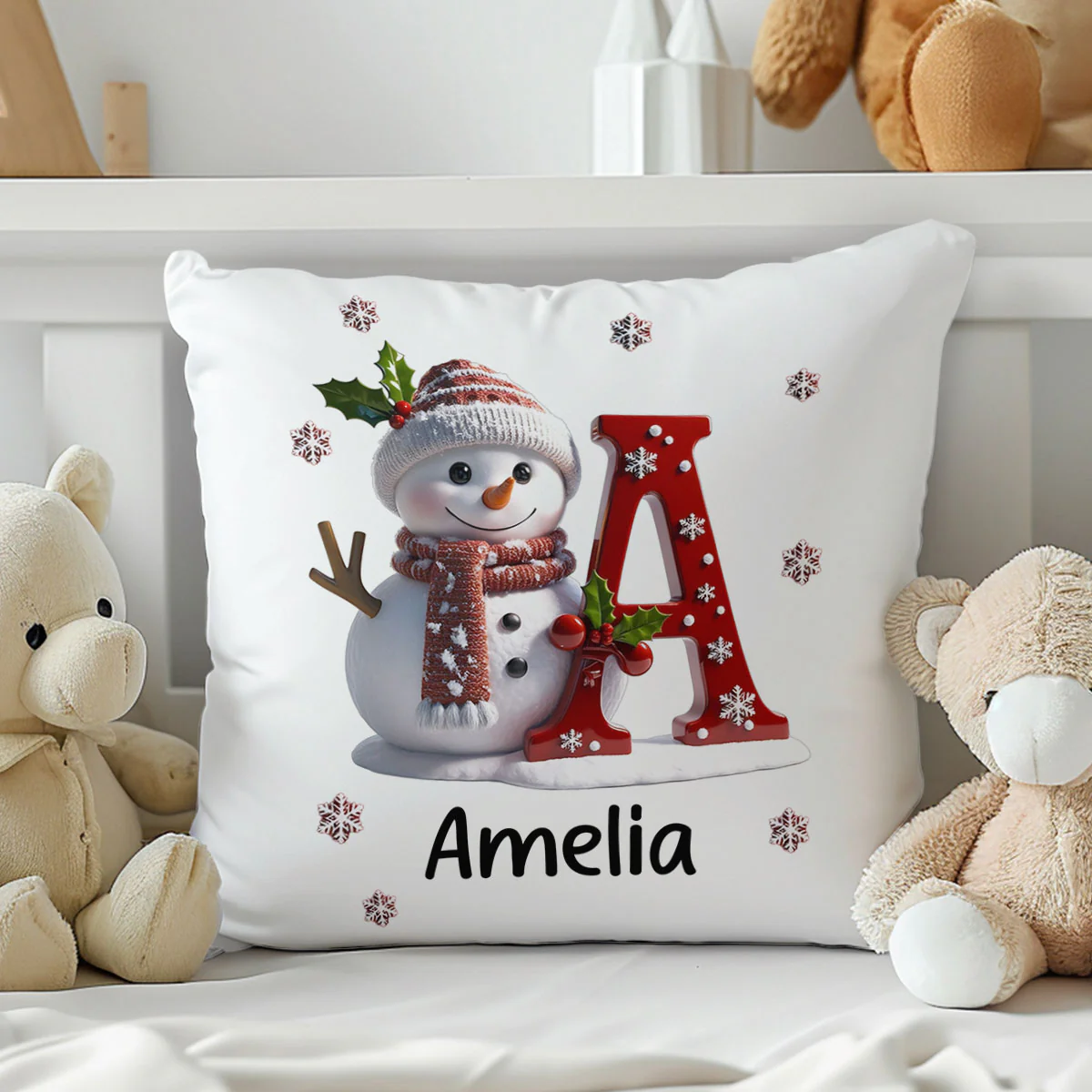 Snowman Merry Christmas - Personalized Crystal Velvet Pillow - Image 7