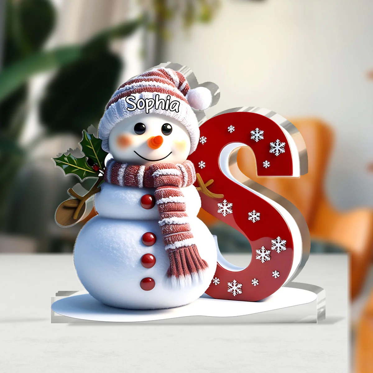 Snowman Merry Christmas - Personalized Custom Shaped Squared Acrylic Plaque - Image 3