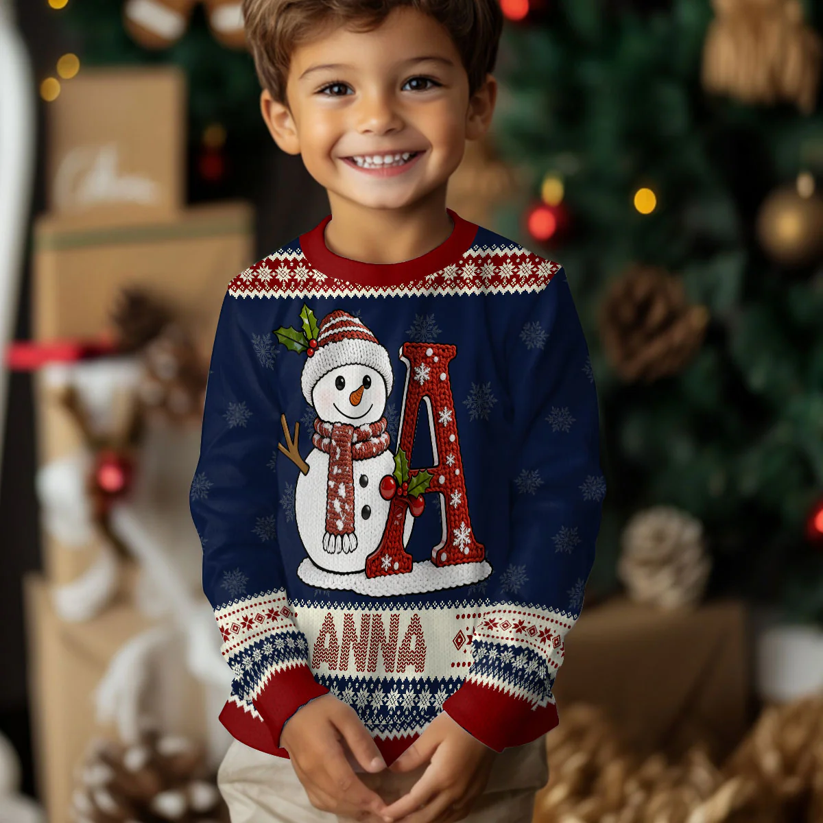 Snowman Merry Christmas - Personalized Kid Wool Sweater - Image 3