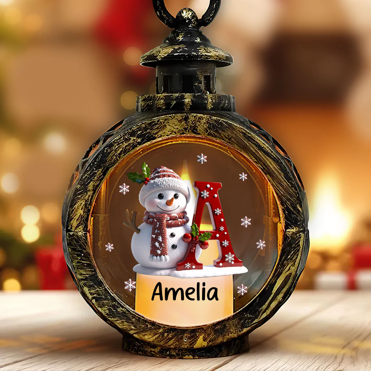 Snowman Merry Christmas - Personalized Lantern Night Light