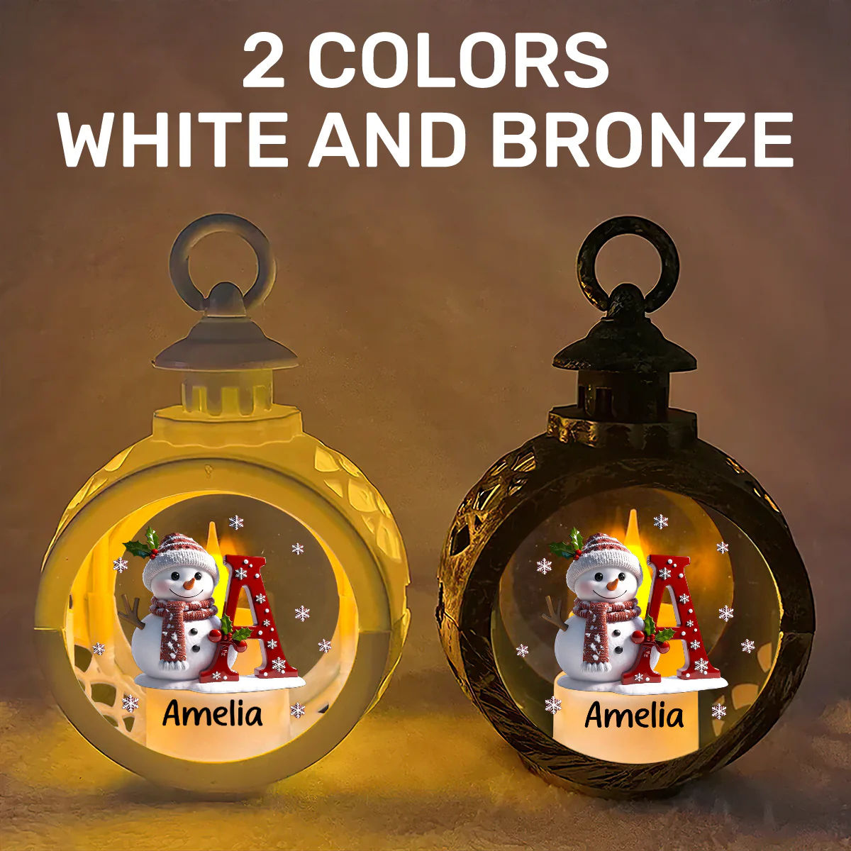 Snowman Merry Christmas - Personalized Lantern Night Light - Image 6