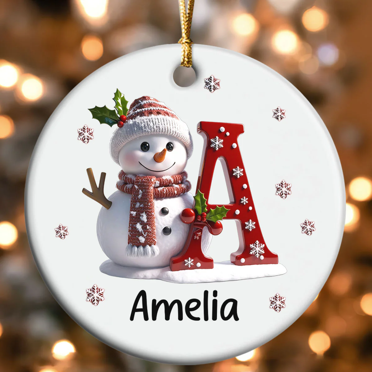 Snowman Merry Christmas - Personalized Round Shaped Ceramic Ornament - Image 4