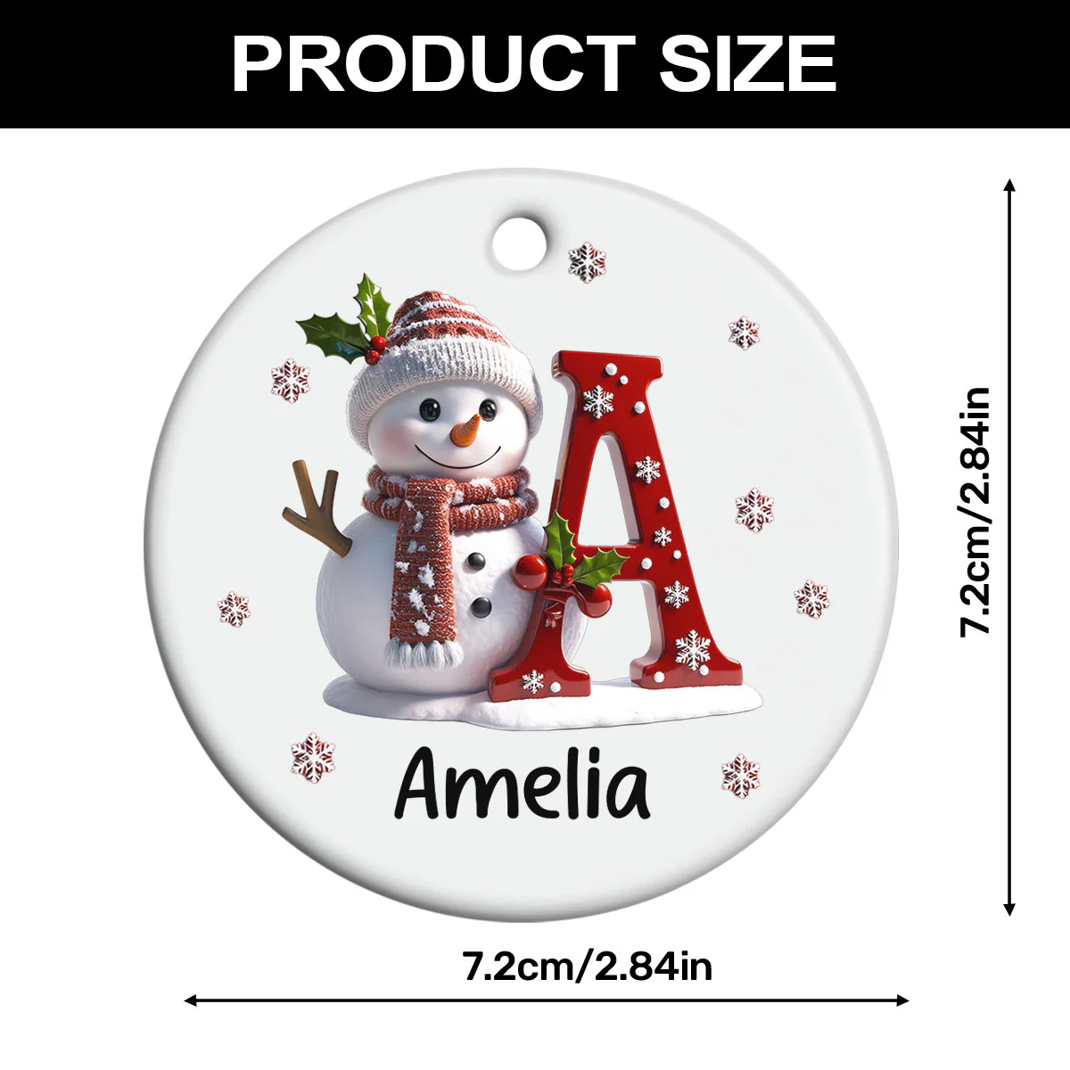 Snowman Merry Christmas - Personalized Round Shaped Ceramic Ornament - Image 7