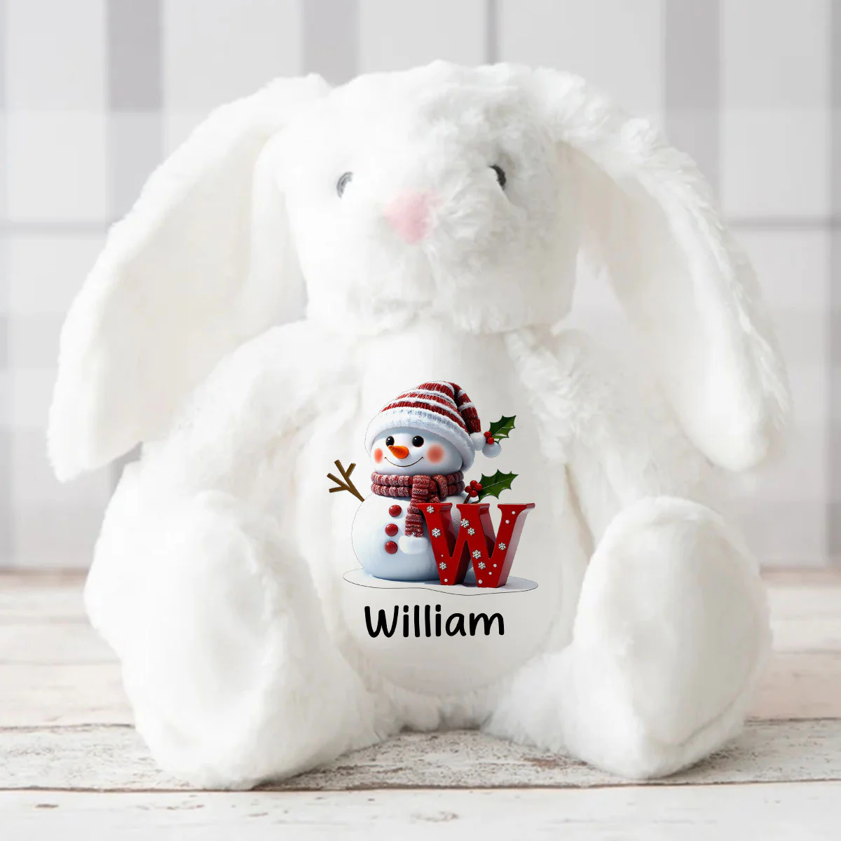 Snowman Merry Christmas - Personalized Stuffed Bunny - Image 3