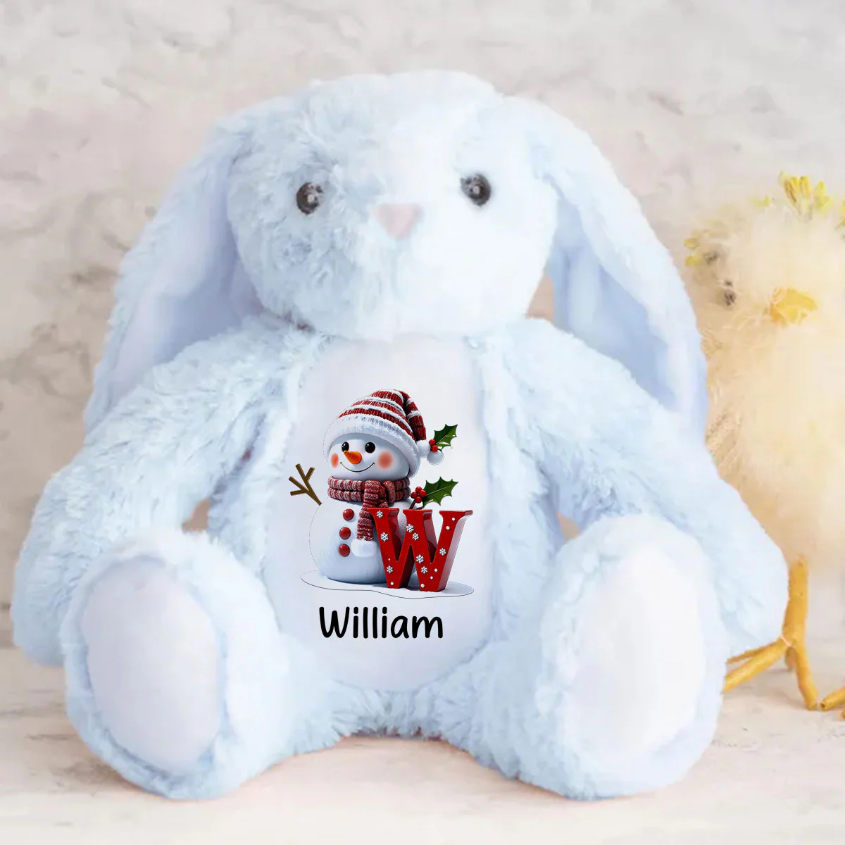 Snowman Merry Christmas - Personalized Stuffed Bunny - Image 4