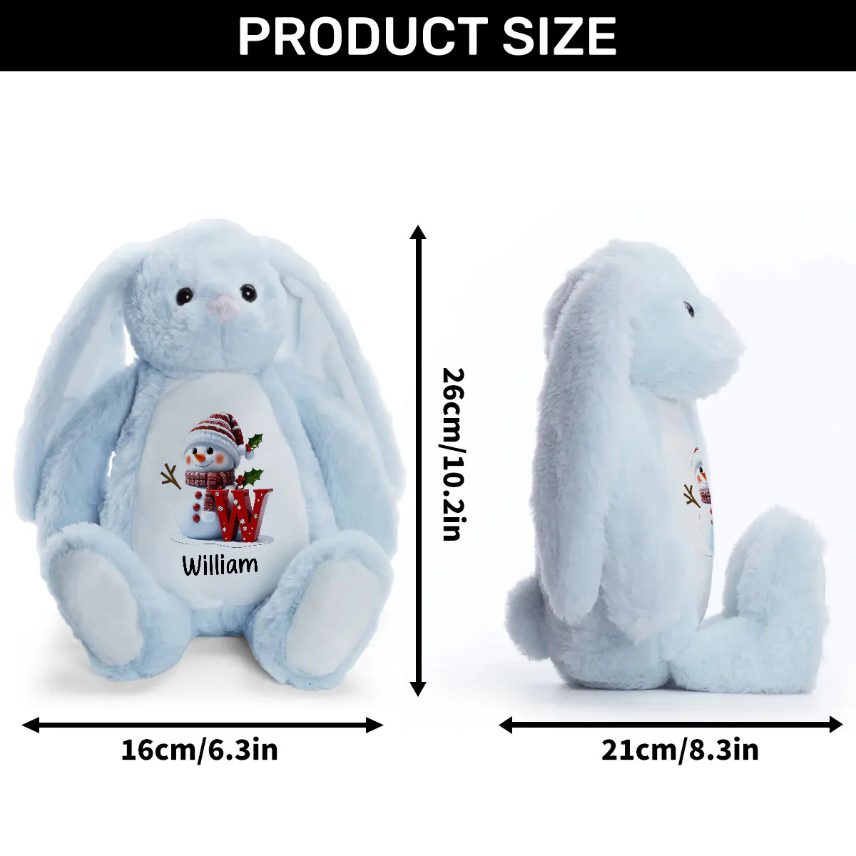 Snowman Merry Christmas - Personalized Stuffed Bunny - Image 9