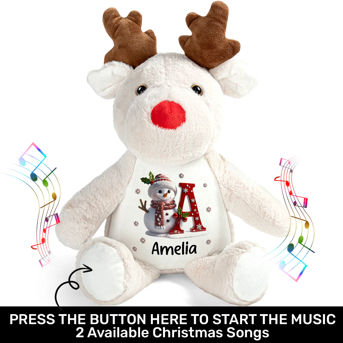 Snowman Merry Christmas - Personalized Stuffed Reindeer - Image 2