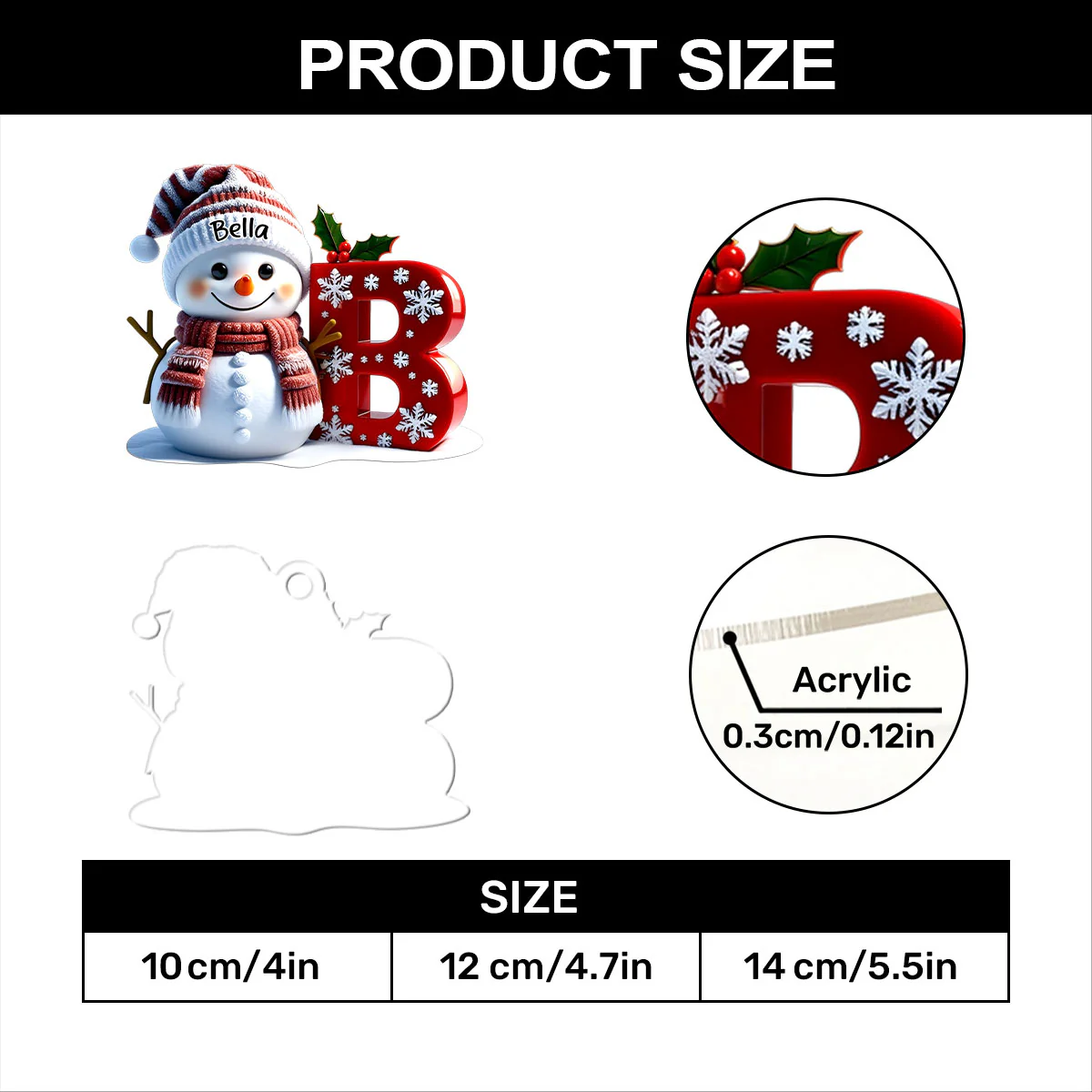 Snowman Merry Christmas Ver 2 - Personalized 1-Layer Acrylic Ornament - Image 7