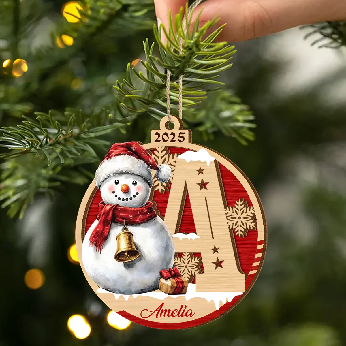 Snowman Wooden Alphabet - Personalized 2-Layered Wooden Ornament - Image 2