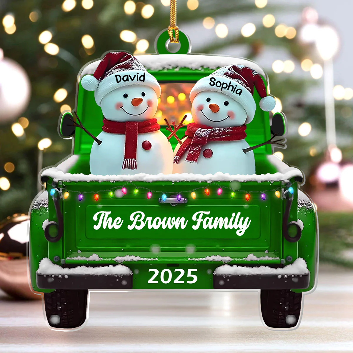 Snowmen Family Christmas - Personalized 1-Layer Acrylic Ornament - Image 4