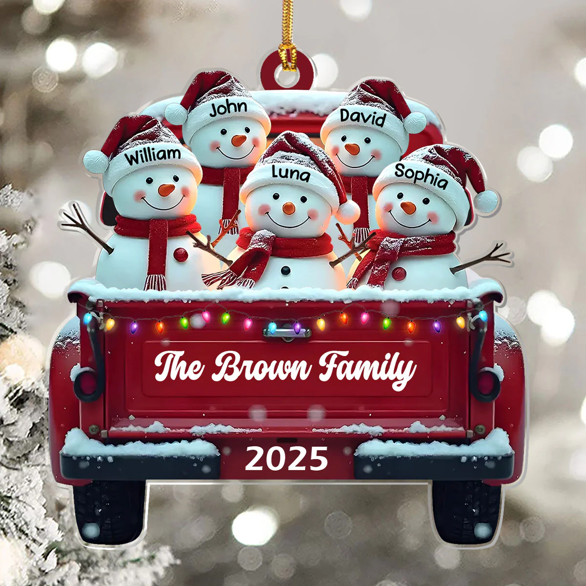 Snowmen Family Christmas - Personalized 1-Layer Acrylic Ornament - Image 5