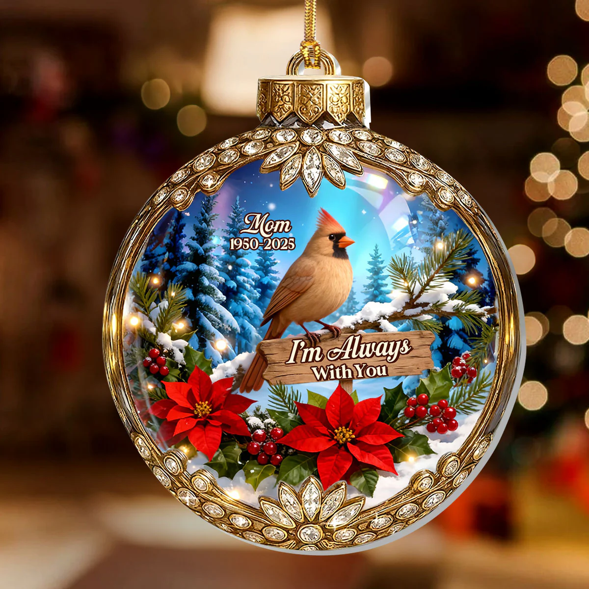 Snowy Cardinal I'm Always With You - Personalized 1-Layer Acrylic Ornament - Image 2
