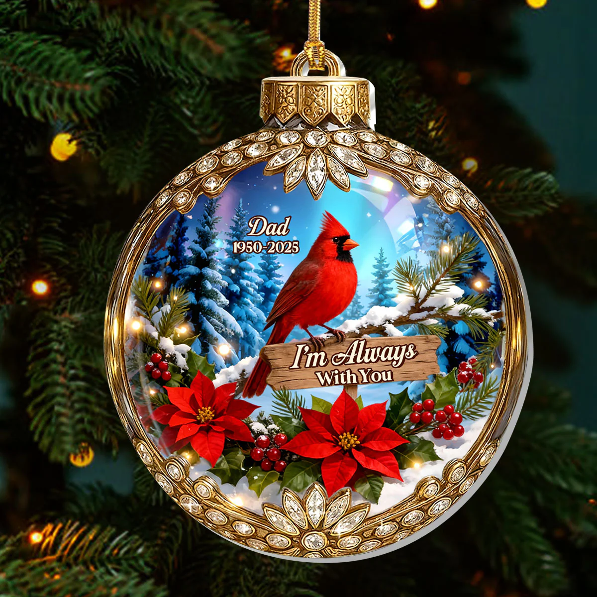 Snowy Cardinal I'm Always With You - Personalized 1-Layer Acrylic Ornament - Image 3