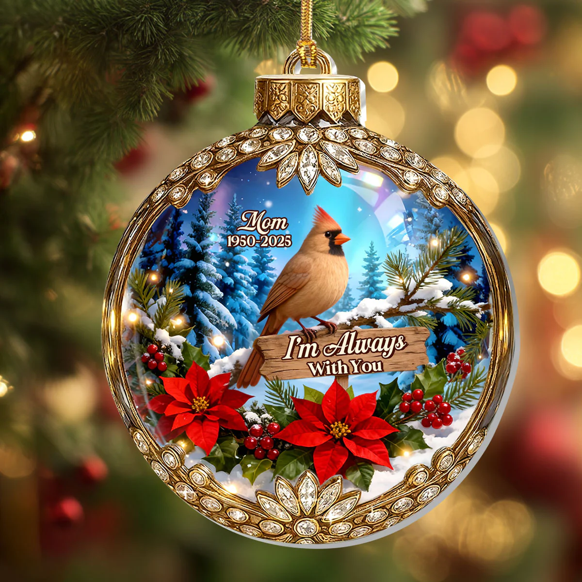 Snowy Cardinal I'm Always With You - Personalized 1-Layer Acrylic Ornament - Image 4