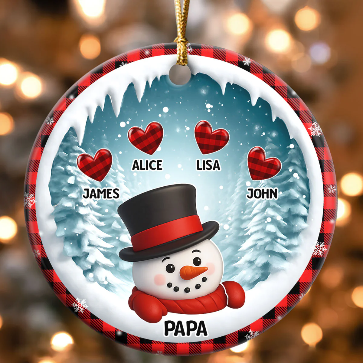 Snowy Grandma And Grandkid Hearts - Personalized Round Shaped Ceramic Ornament - Image 4
