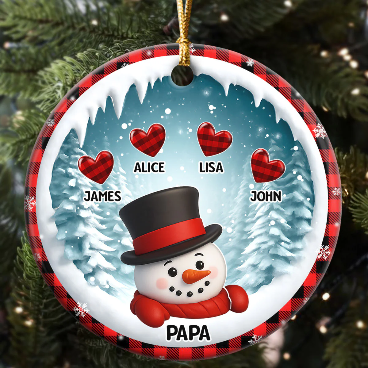 Snowy Grandma And Grandkid Hearts - Personalized Round Shaped Ceramic Ornament - Image 5