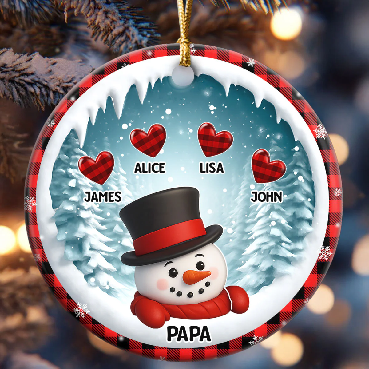 Snowy Grandma And Grandkid Hearts - Personalized Round Shaped Ceramic Ornament - Image 6