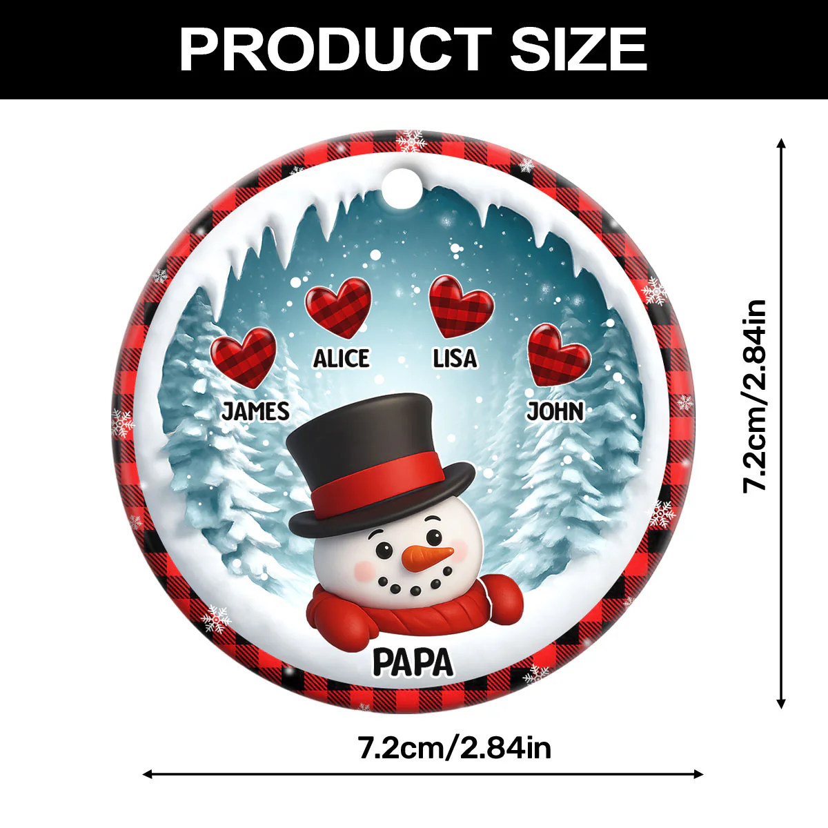 Snowy Grandma And Grandkid Hearts - Personalized Round Shaped Ceramic Ornament - Image 7