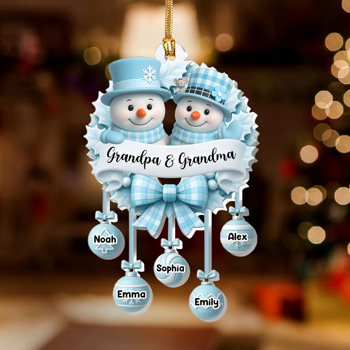 Snowy Grandparents - Personalized 1-Layer Acrylic Ornament - Image 2