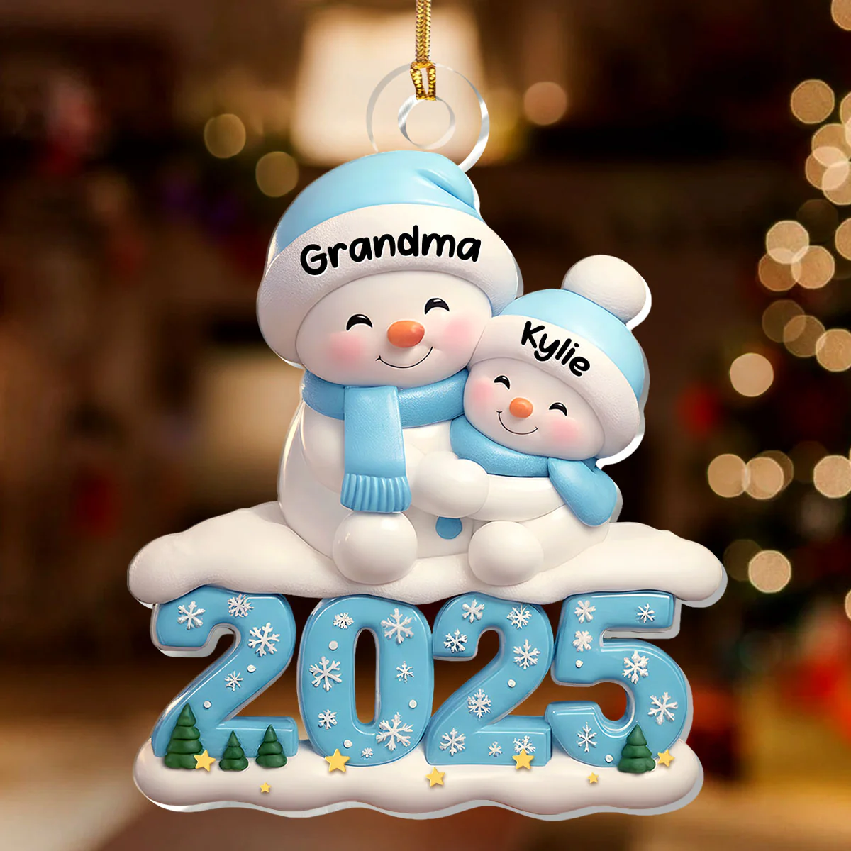 Snowy Hug Grandma & Grandchild - Personalized 1-Layer Acrylic Ornament - Image 2