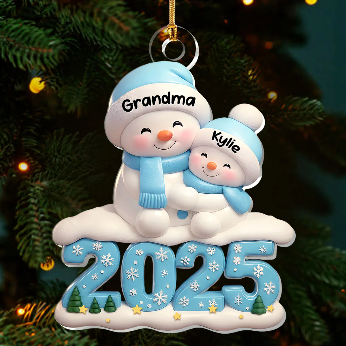 Snowy Hug Grandma & Grandchild - Personalized 1-Layer Acrylic Ornament - Image 3