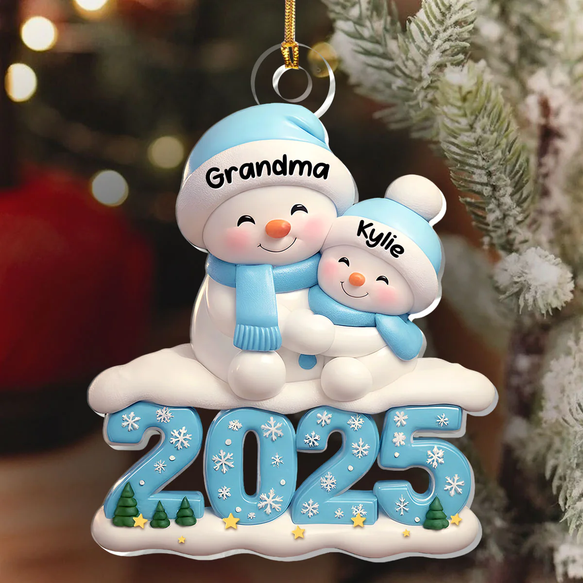 Snowy Hug Grandma & Grandchild - Personalized 1-Layer Acrylic Ornament - Image 6