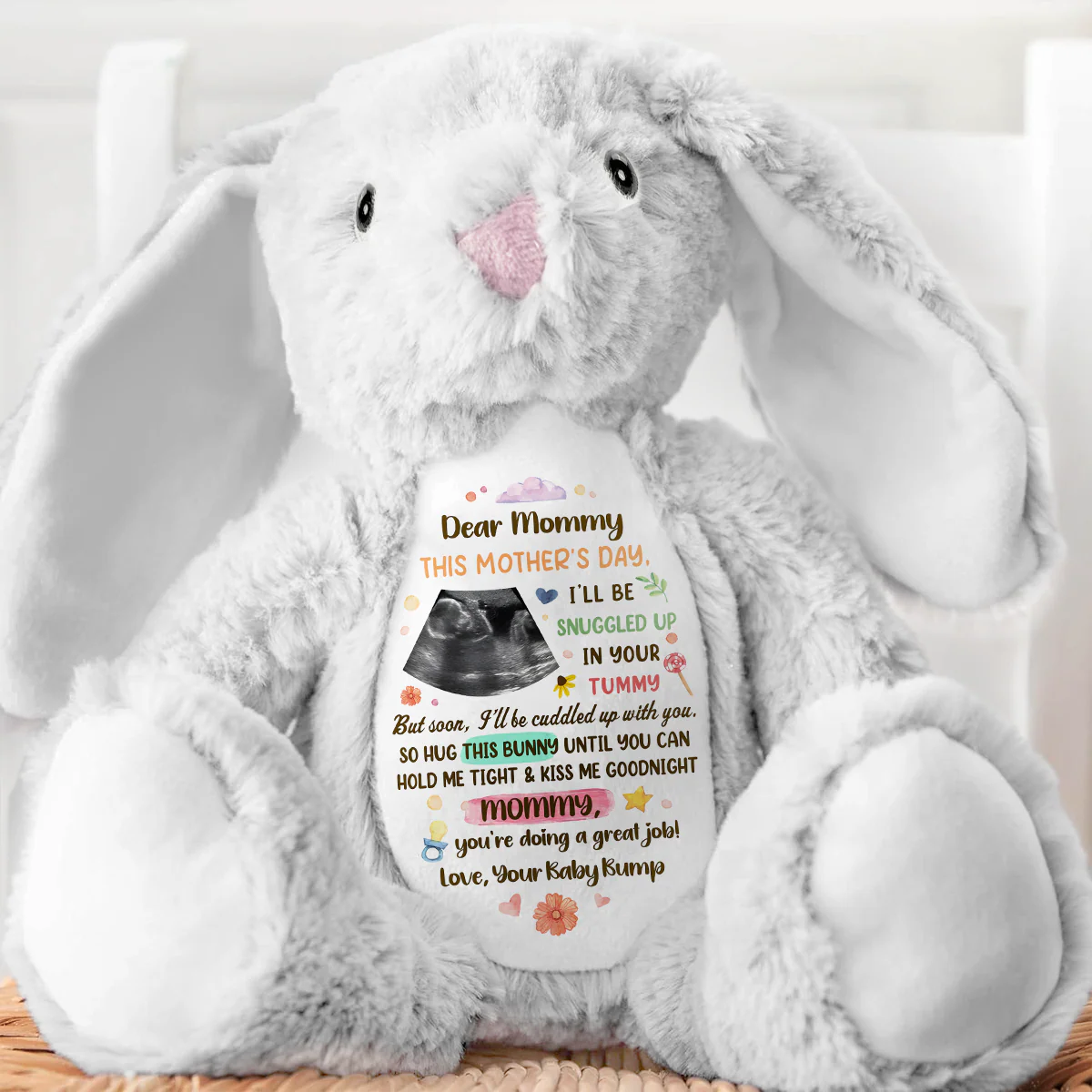 Snuggled in Your Tummy Happy Mother's Day - Personalized Stuffed Bunny