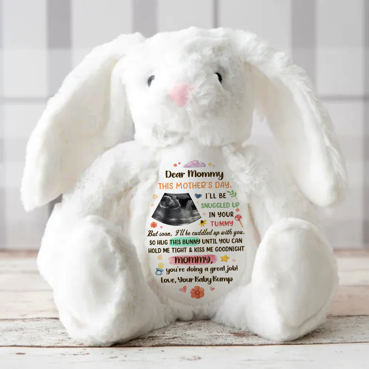 Snuggled in Your Tummy Happy Mother's Day - Personalized Stuffed Bunny - Image 3