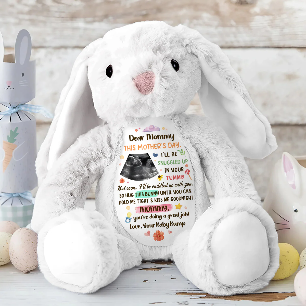 Snuggled in Your Tummy Happy Mother's Day - Personalized Stuffed Bunny - Image 8